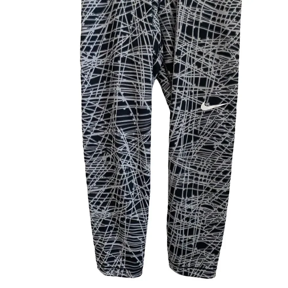 Nike Pro XS Compression Leggings Printed Gray Black Cropped Workout